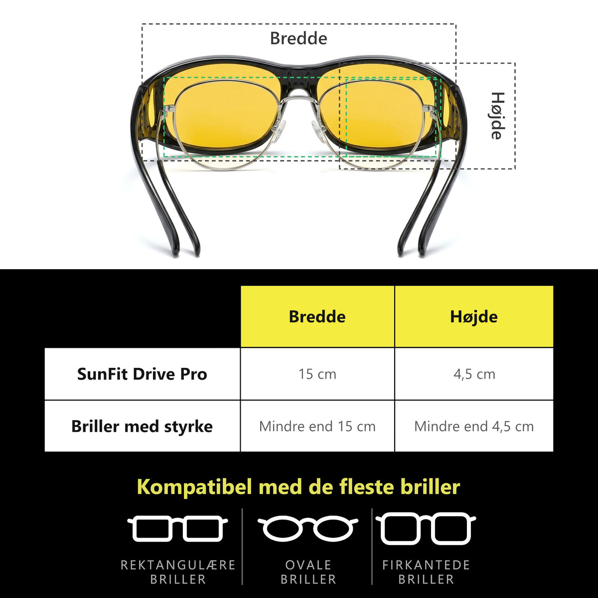 SunFit Drive Pro – størrelsesguide