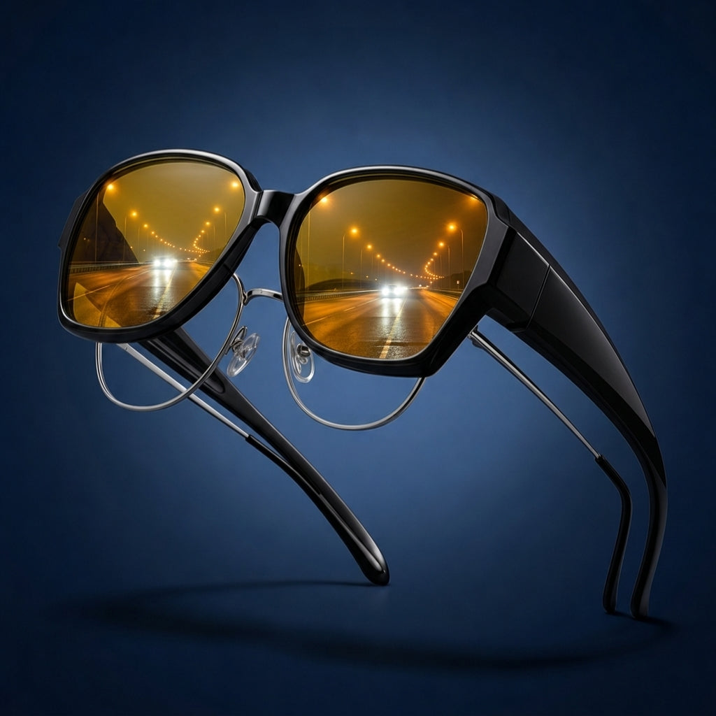SunFit Drive Luna – blank sort, overdimensioneret stel med gule natkørselsglas
